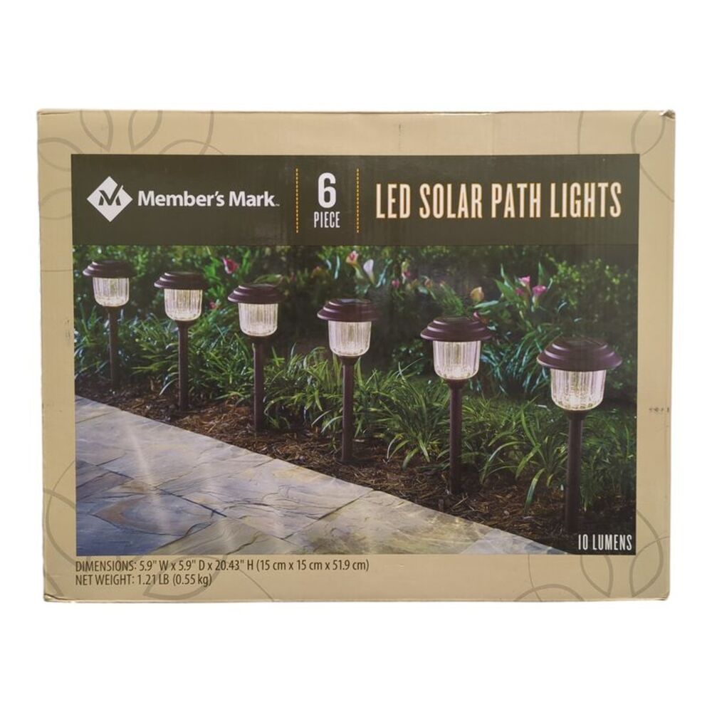 Member's Mark Outdoor LED Solar Path Lights, 10 Lumens, 6-Pack, Black